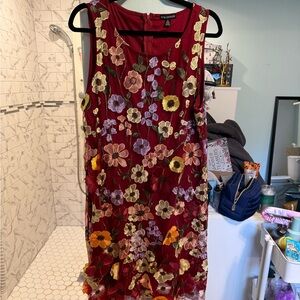 Nina Leonard Burgundy Floral Mini Dress